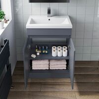 Bathroom Vanity Unit Basin Sink Close Coupled Toilet WC Cloakroom Suite Grey 600