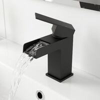 Modern Bathroom Black Waterfall Basin Bath Mixer Tap Set Square Hot and Cold