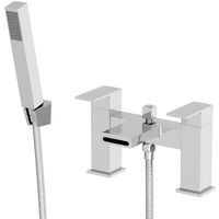 Modern Waterfall Shower Bath Mixer Tap Brass Square Handset Twin Levers Chrome