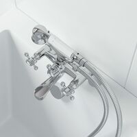 Traditional Bathroom Bath Shower Mixer Tap Brass Cross Head Handset Hose Chrome