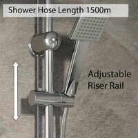 Bathroom Shower Kit Adjust Riser Rail Hose Twin Shower Heads Chrome Square Set