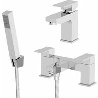 Modern Bathroom Square Mono Basin Sink Mixer Tap Bath Shower Head Filler Set