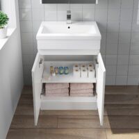 Gloss White Floor Standing Door Vanity Unit & Basin Sink 600mm Bathroom