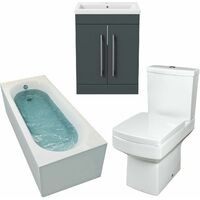 Gloss Grey Bathroom Suite 1700mm Straight Bath Toilet Sink Basin Vanity Unit