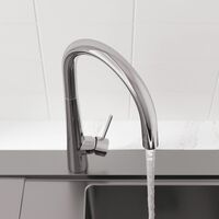 Modern Mono Kitchen Mixer Tap Single Lever Curved Swivel Spout Chrome Faucet - Silver