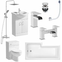 Complete Bathroom Suite RH L Shaped Bath Vanity Unit BTW Toilet Tap Basin Set - White