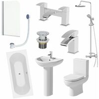 1700mm Complete Bathroom Suite Bath Shower Toilet Basin Pedestal Taps Screen
