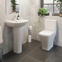 1500mm Single Ended Bathroom Suite Bath Shower Toilet Pedestal Basin Taps Screen
