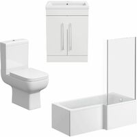 L Shaped Bathroom Suite RH 1500 Bath Screen Toilet Basin Sink Vanity Unit White