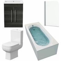Modern Bathroom Suite 1500mm Curved Bath Toilet Basin Sink Vanity Charcoal Unit