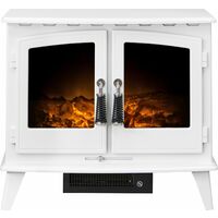 Adam Woodhouse White Freestanding Electric Fire Log Heater Heating Flame Effect