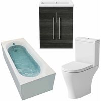 Bathroom Suite 1800mm Straight Bath Toilet Basin Sink Vanity Unit Charcoal Grey