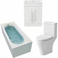Bathroom Suite 1800 x 750mm Bath Shower Toilet WC Basin Vanity Unit White Gloss