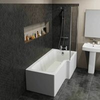 L Shaped Bathroom Suite RH 1500 Bath Screen Toilet Basin Sink Vanity Grey Gloss