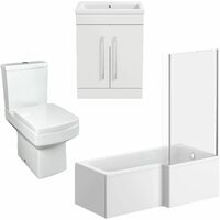 1600mm Bathroom Suite RH L Shape Bath Screen Toilet Vanity Unit Basin Modern