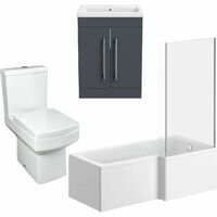 1600mm Bathroom Suite RH L Shape Bath Screen Vanity Unit Basin Toilet Modern