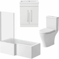 Bathroom Suite 1500mm LH L Shaped Shower Bath Screen Toilet Basin Vanity Unit