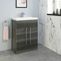 Bathroom Suite 1600mm RH L Shape Shower Bath Toilet Basin Vanity Unit Charcoal