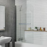Modern Bathroom Bath Shower Screen Curved Chrome 800mm Reversible Towel Rail 6mm - Chrome