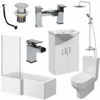 1500mm LH L Shaped Bathroom Suite Bath Screen Basin Toilet Shower Taps Waste