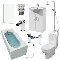 1500mm Single Ended Bathroom Suite Bath Shower Screen Basin Taps Toilet Waste