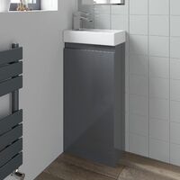 Gloss Grey Floor Standing 400mm Slim Vanity Unit Basin Sink Cloakroom Bathroom