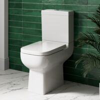 Rimless Close Coupled Bathroom Toilet White Ceramic WC 350mm Rimless Square Pan with Soft Close Seat