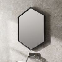 Large Modern Hexagonal Glass Mirror 75x50cm Black Iron Frame Wall Mounted Vanity