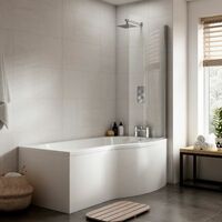 Modern 1500mm P Shaped Shower Bath Right Hand Front & End Panel Screen Bathtub