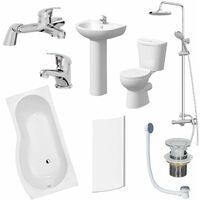 Bathroom Suite 1700mm P Shaped RH Bath Toilet Basin Pedestal Taps Shower Waste