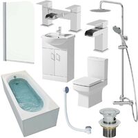 1600mm Bathroom Suite Single Ended Bath Shower Screen Vanity Basin Taps Toilet
