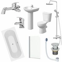 Bathroom Suite 1700x750 Double Ended Bath Toilet Basin Pedestal Taps Shower