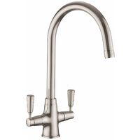 Kitchen Sink Basin Dual Lever Mono Traditional Mixer Tap Swivel Spout Brushed