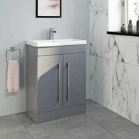Bathroom Suite 1500 x 700 Curved Bath Screen Toilet Basin Sink Vanity Grey Unit