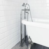 Traditional Freestanding Bath Bathroom Cross Shower Mixer Tap Chrome and Waste
