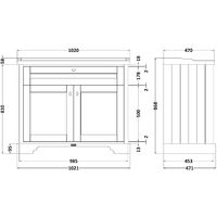 Twilight Blue 1000mm Traditional Floorstanding Vanity Unit 1 Tap Hole Basin