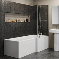 1500mm Bathroom Suite RH L Shaped Bath Vanity Unit BTW Toilet Tap Set Shower - White