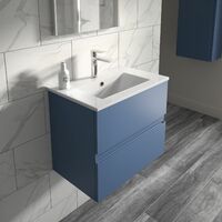 Vasari Silk Blue 500mm Wall Hung Vanity Unit Minimalist Basin Sink Bathroom