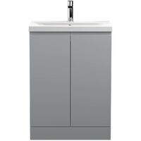 Vasari Silk Grey 600mm Floorstanding Vanity Unit Mid Edge Basin Sink Bathroom