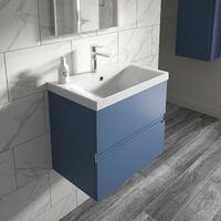 Vasari Silk Blue 600mm Wall Hung Vanity Unit Thin Edge Basin Sink Bathroom