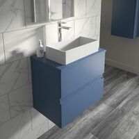 Vasari Silk Blue 600mm Wall Hung Vanity Unit With Top Board Bathroom Modern