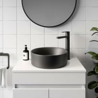 Ceramic Bathroom Vanity Wash Basin Sink Countertop Round Modern 352x352mm Black