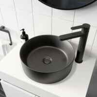 Ceramic Bathroom Vanity Wash Basin Sink Countertop Round Modern 352x352mm Black