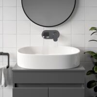 Bathroom Cloakroom Vanity Countertop Wash Basin Sink White Gloss Modern 600x380mm Oval Curved