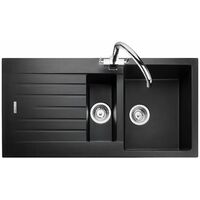 Rangemaster Andesite Kitchen Sink 1.5 Bowl Black Granite Inset Reversible Waste