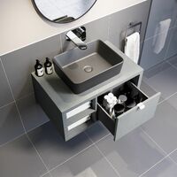 Bathroom Wall Hung Vanity Unit Sink Cabinet Wash Basin Sink Storage Drawer 800mm - Grey
