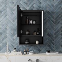 Bathroom Mirror Cabinet LED Wall Mounted 700x500mm Black Demister Shaver Storage