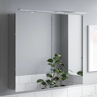 Bathroom Mirror Cabinet LED Wall Mounted 700x800mm Mains Powered Shaver Storage