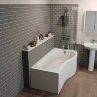 Bathroom Suite 1700mm P Shaped RH Bath Toilet Basin Pedestal Shower Screen Panel