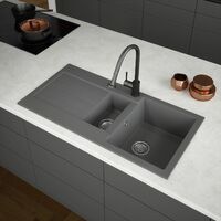 Sauber Kitchen Sink 1.5 Bowl 1000x500mm Grey Drainer Composite Inset Waste